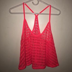 Neon pink cropped lace tank top!